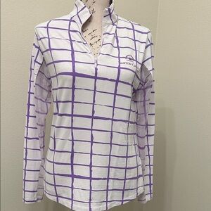 IBKUL Purple & White Grid 1/4 zip Sports Shirt